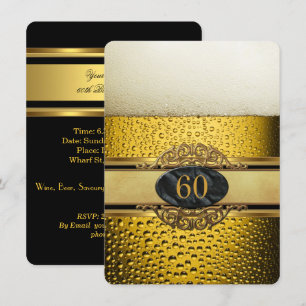 Invitation 60th Mans Beer Black Gold fête d'anniversaire