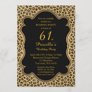 Invitation 61e,Fête d'anniversaire 61e,Cheetah, Black & Gold