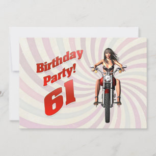 Invitation 61ème anniversaire avec une fille sur une moto