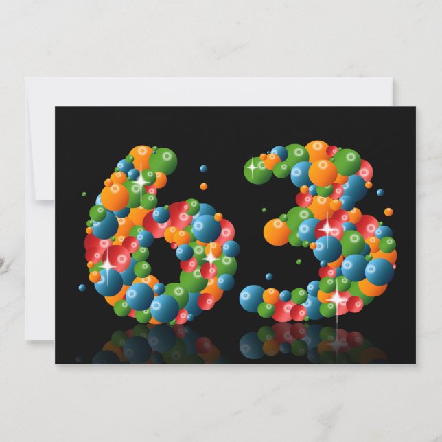 Invitation 63e fête d'anniversaire, avec bulles et balles (Devant)