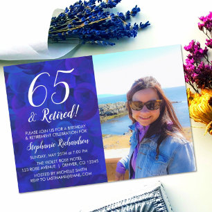 Invitation 65 et retraité photo bleue Anniversaire retraite