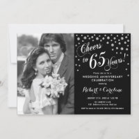 65e anniversaire avec photo - Blanc argenté noir
