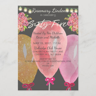 Invitation 65e anniversaire Ballons Fleurs et lumières Invita