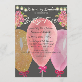Invitation 65e anniversaire Ballons Fleurs et lumières Invita