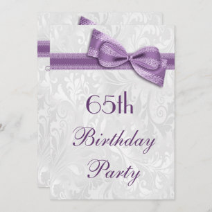 Invitation 65e anniversaire Damas et Purple Faux Bow