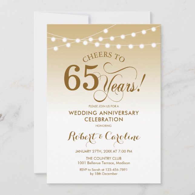 Invitation 65e anniversaire de mariage - Or Blanc (Devant)