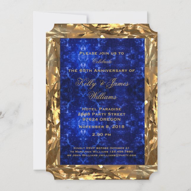 Invitation 65e anniversaire de mariage Saphir Bleu Chic (Dos)