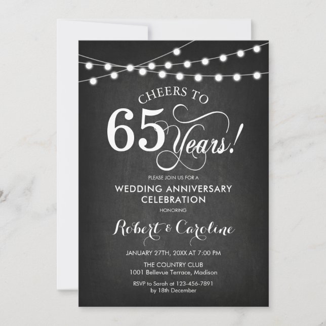 Invitation 65e anniversaire de mariage - Tableau noir blanc (Devant)