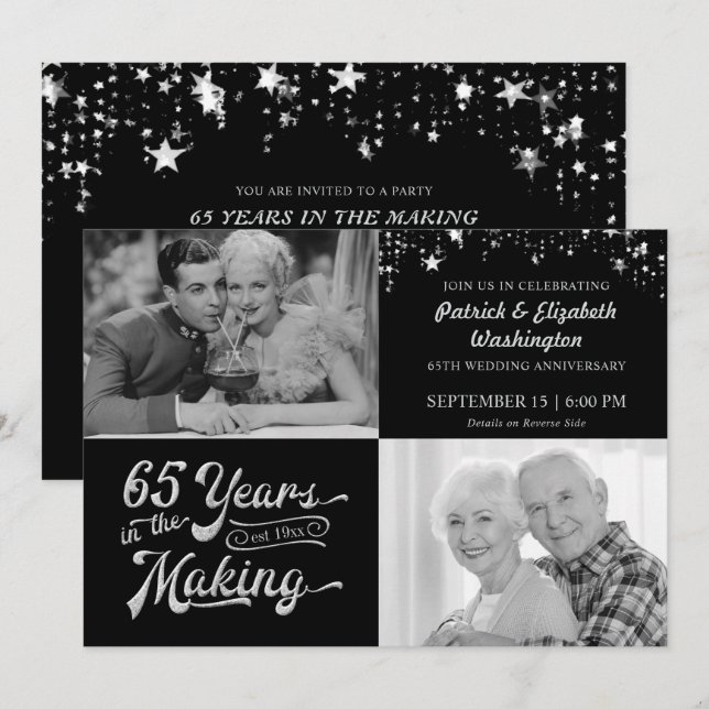 Invitation 65e anniversaire du Mariage Alors et maintenant Ph (Devant / Derrière)
