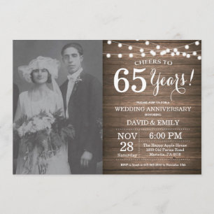 Invitation 65e anniversaire du Mariage Bois rustique
