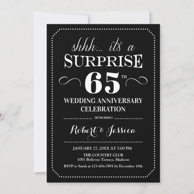 Invitation 65e anniversaire du Mariage surprise - Blanc noir (Devant)