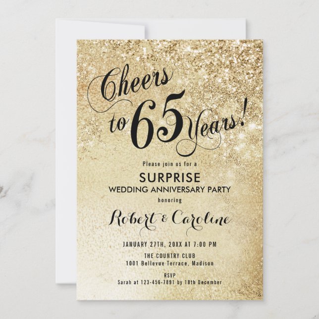 Invitation 65e anniversaire du Mariage surprise - Or (Devant)