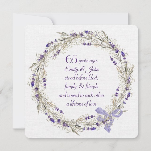 Invitation 65e anniversaire du Parti Lavender Wreath (Devant)