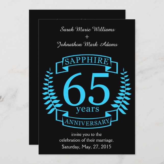 Invitation 65e ANNIVERSAIRE Mariage SAPPHIRE (Devant / Derrière)
