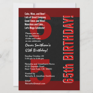 Invitation 65e anniversaire moderne noir blanc rouge F430