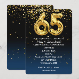 Invitation 65e Anniversaire Or Ballons & Confetti