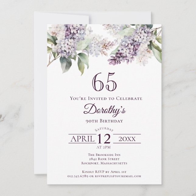 Invitation 65e anniversaire Purple Spring Fleur Lilac (Devant)