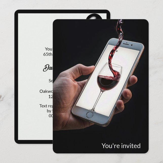 Invitation 65e Anniversaire Vin de fête sur écran Smartphone (Devant / Derrière)
