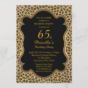 Invitation 65e,Fête d'anniversaire 65e,Cheetah, Black & Gold