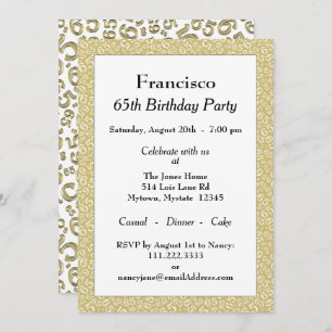 Invitation 65e fête d'anniversaire, Motif de numéro or/blanc
