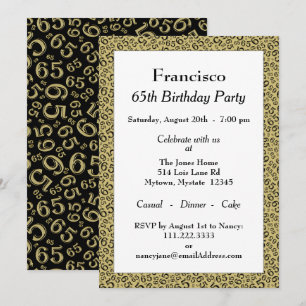 Invitation 65e fête d'anniversaire, Motif de numéro or/noir