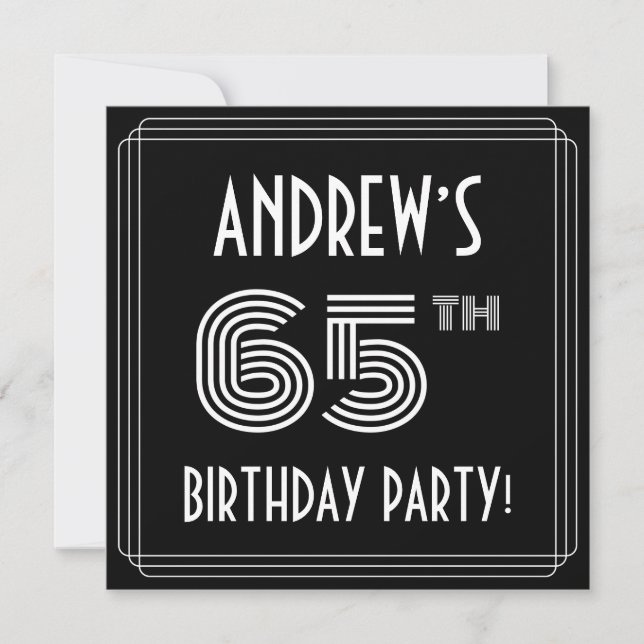 Invitation 65th Birthday Party: Art Deco Style w/ Custom Name (Devant)