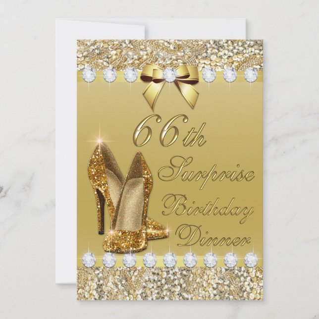 Invitation 66e Anniversaire Surprise Dîner Gold Talons Diaman (Devant)