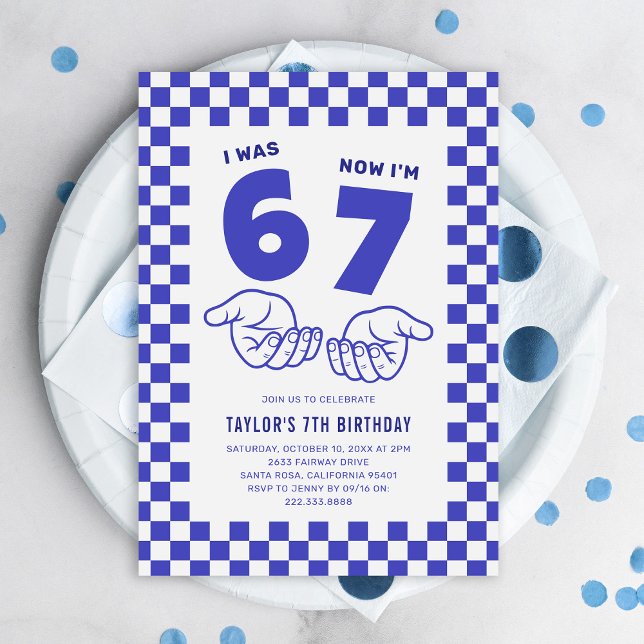 Invitation 67 Meme Trend Blue Kids 7th Birthday Party (Créateur téléchargé)