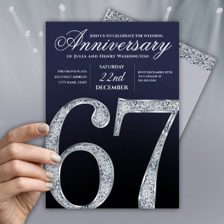 Invitation 67e Anniversaire Diamant Argent Bleu Marine Modern