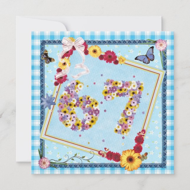 Invitation 67e fête d'anniversaire Fleurs d'invitation, papil (Devant)