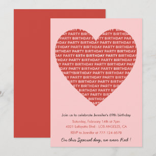invitation 69e anniversaire typographie Rouge Rose