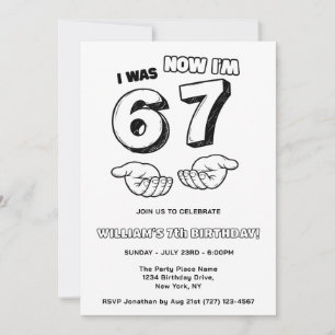 Invitation 6 7 Anniversaire drôle de mème enfant noir et blan