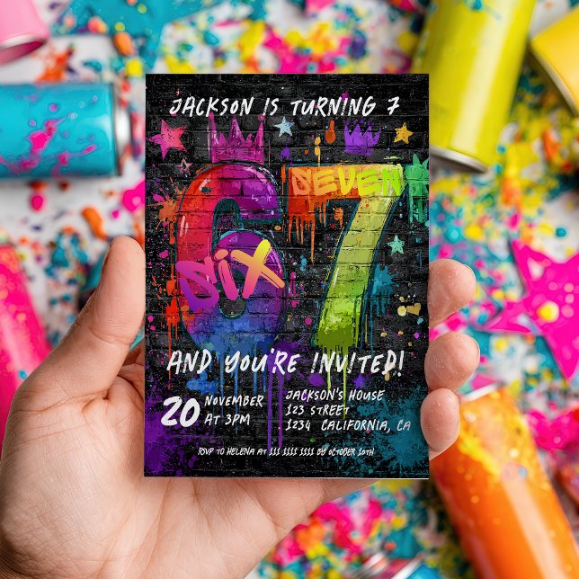 Invitation 6 7 Meme Trend Six Seven Birthday party graffiti  (6 7 Meme Trend Six Seven Birthday party graffiti Invitation)