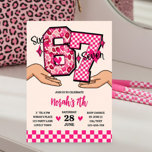 Invitation 6 7 Meme Varsity Léopard Damier Fille Fête