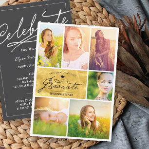 Invitation 6 Photo Collage Gold Foil Parti de graduation tend