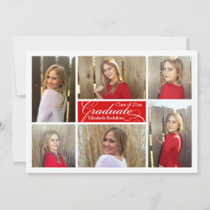 Invitation 6-Photo Collage Red Custom Graduation