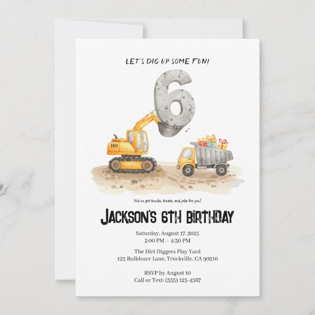 Invitation 6e anniversaire Construction Boy Anniversaire Invi (Devant)