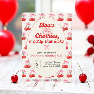 Invitation 6e Anniversaire Coquette Cerises Bows Bulles Lettr