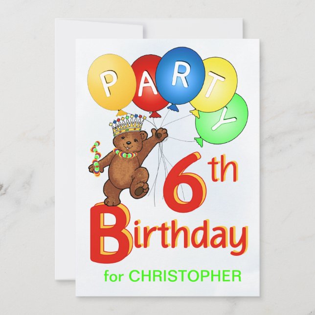 Invitation 6e anniversaire de la Royal Teddy Bear (Devant)