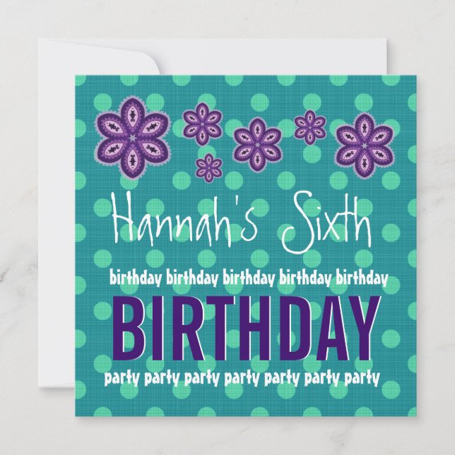 Invitation 6e anniversaire des fleurs violettes Pois Custom V (Devant)