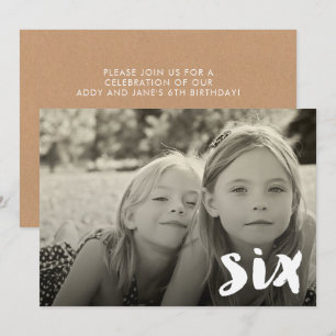 Invitation 6e anniversaire garçons filles nombre six superpos