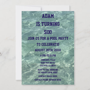 Invitation 6e anniversaire Sixième Pool Party Beach Water Art