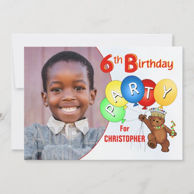 Invitation 6e fête d'anniversaire Royal Teddy Bear (Devant)