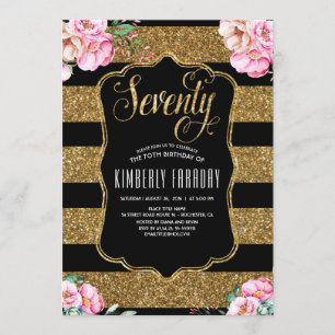 Invitation 70 Anniversaire - Floral Gold Glam