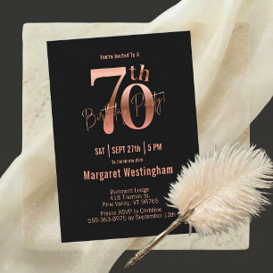 Invitation 70 ans élégante rose gold noir I