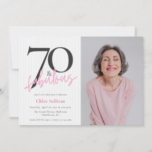 Invitation 70 ans & Fabuleux Photo Rose Script Fête d'anniver