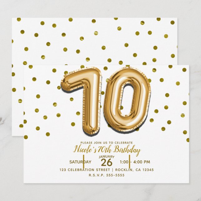 Invitation 70 Ballons d'or & Confetti 70e fête d'anniversaire (Devant / Derrière)
