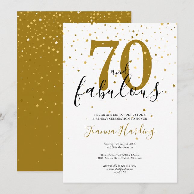 Invitation 70 et fabuleux Elegant Gold et Black Anniversaire (Devant / Derrière)
