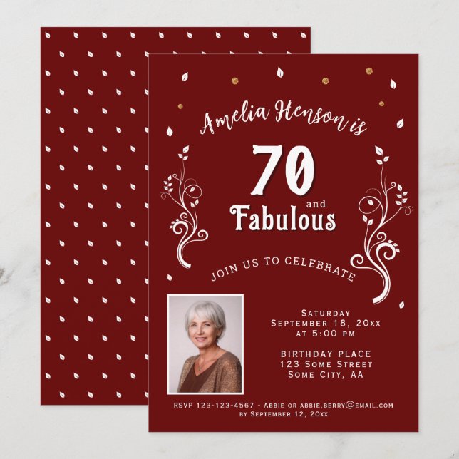 Invitation 70 et fabuleux Foliage Rouge 70e anniversaire Phot (Devant / Derrière)