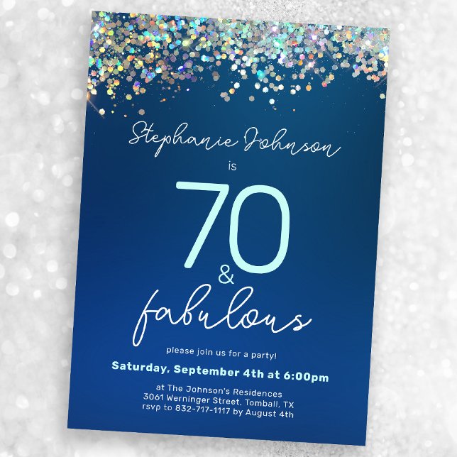 Invitation 70 et Fabulous Blue Parties scintillant 70e fête d (Mock-up view)
